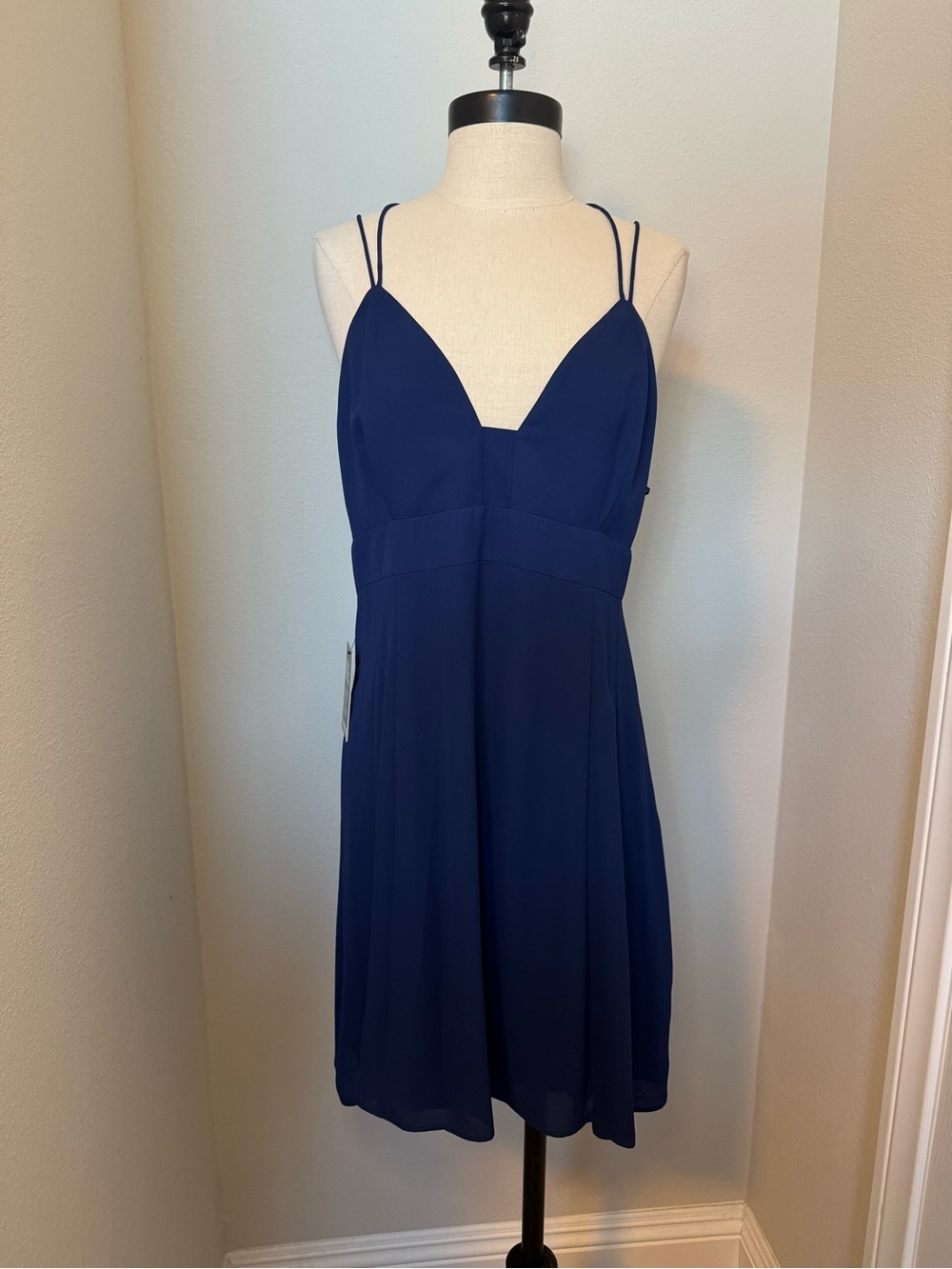 Express Navy Blue Double-Strap V-Neck A-Line Dress NWT